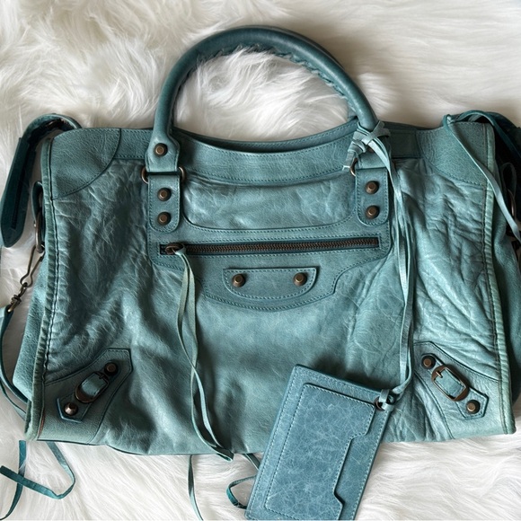 BALENCIAGA CITY BAG MOTORCYCLE BAG SUPER RARE F/W 2006 CHÈVRE LEATHER TURQUOISE - Picture 8 of 14